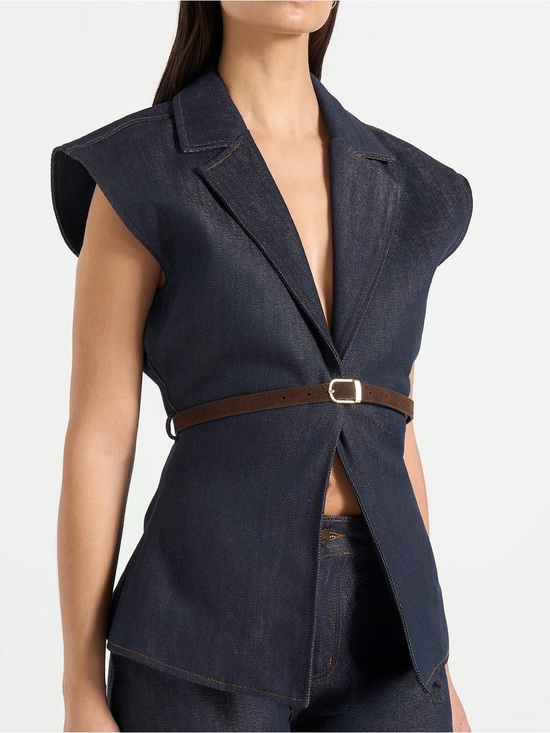 Maniere De Voir Jackets & Blazers - Manierre de voir Linda
in Indigo
Wide Shoulder Cinched Denim Waistcoat